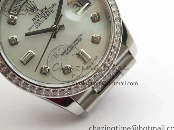 President Dial Crystal SS White Crystal Bracelet MOP on Best SS 128239 Edition Day-Date 36mm Marker A2836 BP 0117